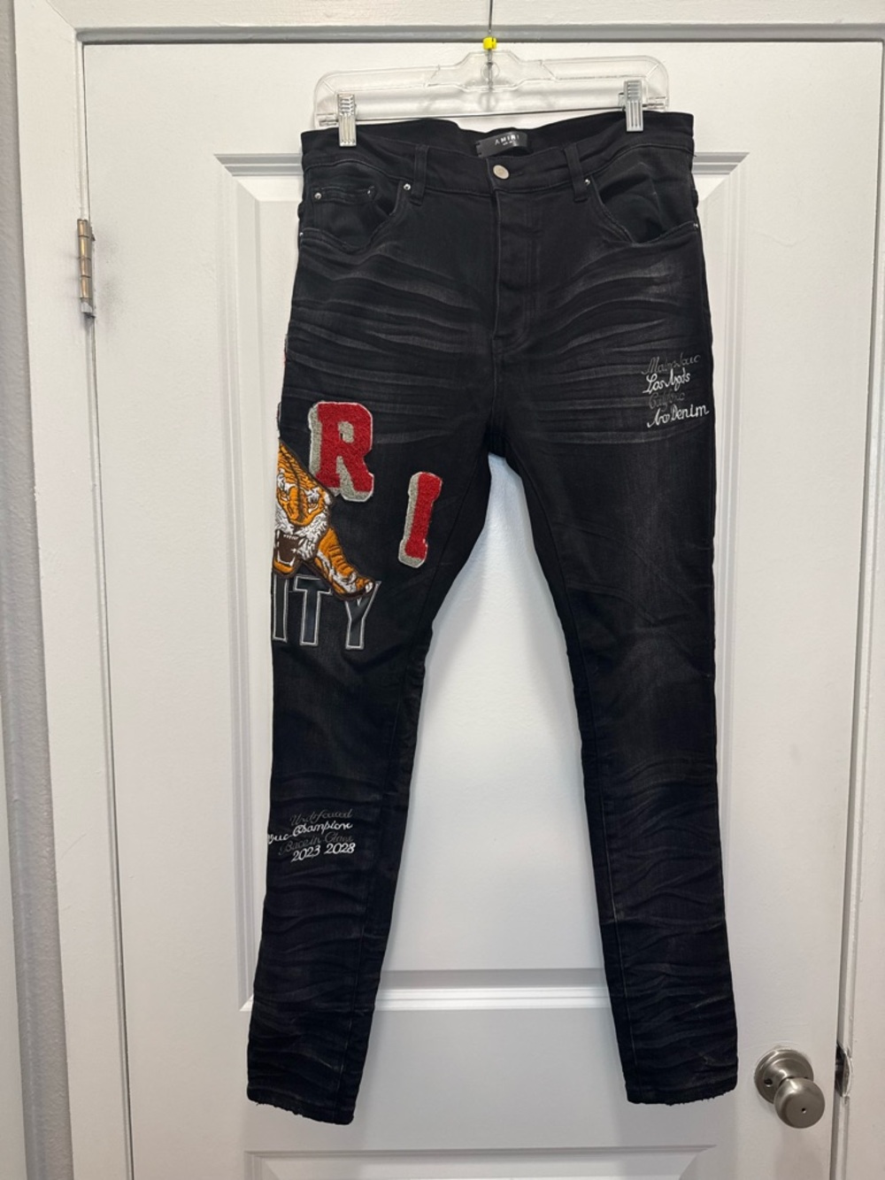 Amiri Varsity Tiger Skinny Jean Faded Black